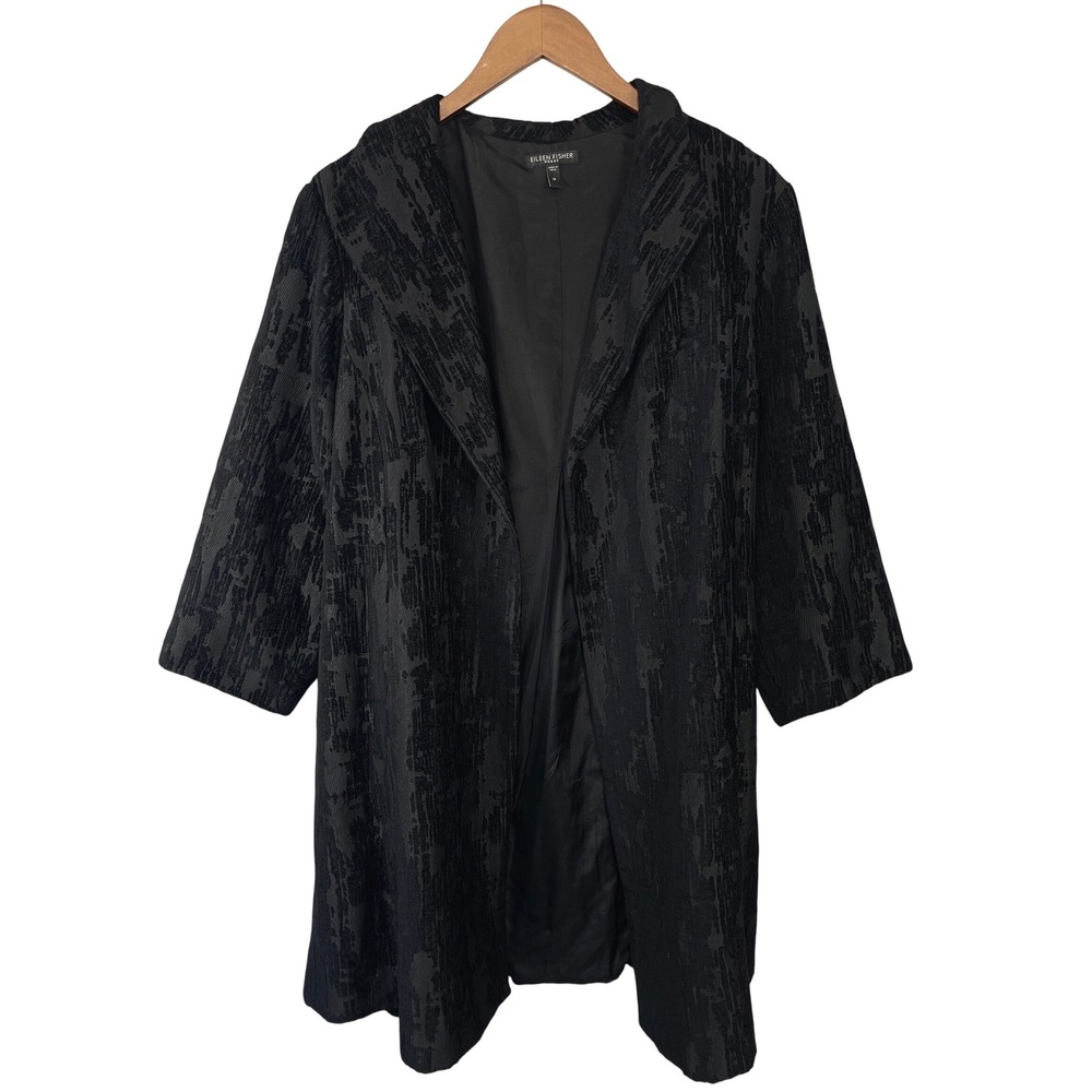 Eileen Fisher Woman Textured Jacquard Open Front Jacket 1X Pockets Lagenlook